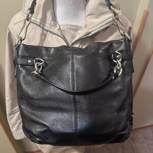 Coach Brooke F17165 Pebbled Black Leather Hobo Shoulder Bag Silver Tone Hardware